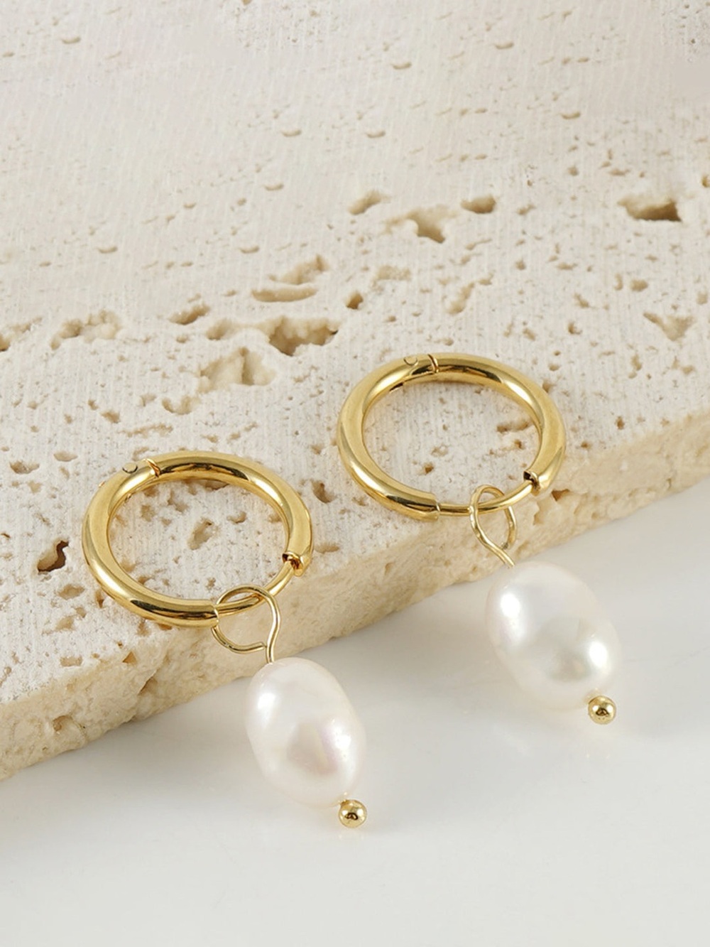 Commense Hoop-Ring Pearl Drop Earrings